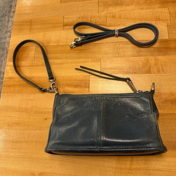 HOBO Cadence denim blue leather cross body / wristlet w/convertible straps - Picture 11 of 16